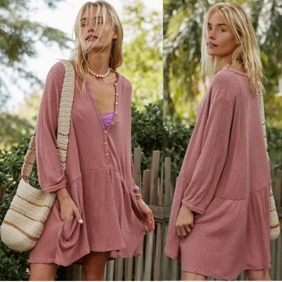 Free People Fp Beach Blossom Button Up T-Shirt Dress Sz S Seafoam Oversized Fit - Picture 1 of 5